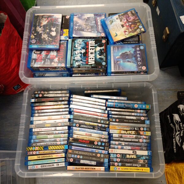 Two large boxes full of Blu-ray movies