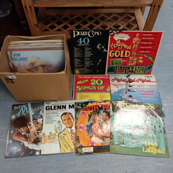 Box of 12" vinyl records including boney m