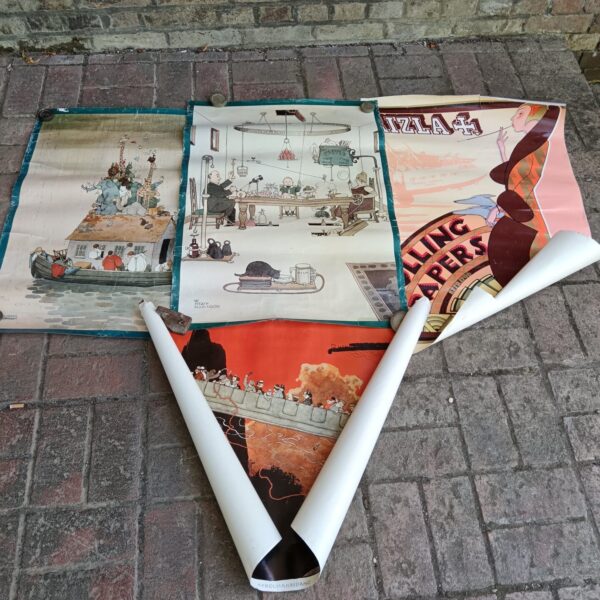 Four vintage posters including w heath Robinson & rizla