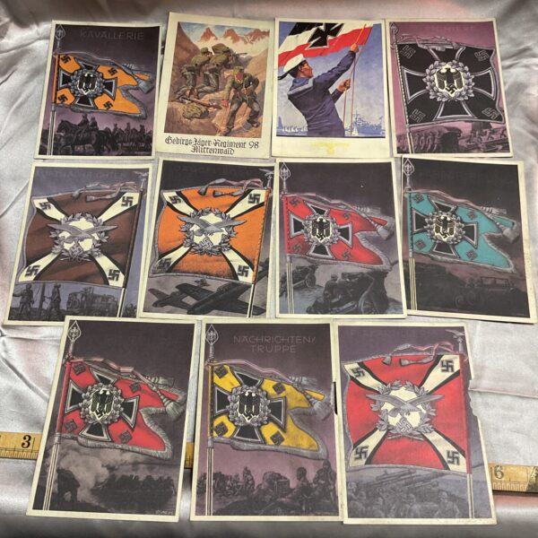 Collection of W.W.2 German Propagander and Flags Postcards With Hitler Stamps on Back