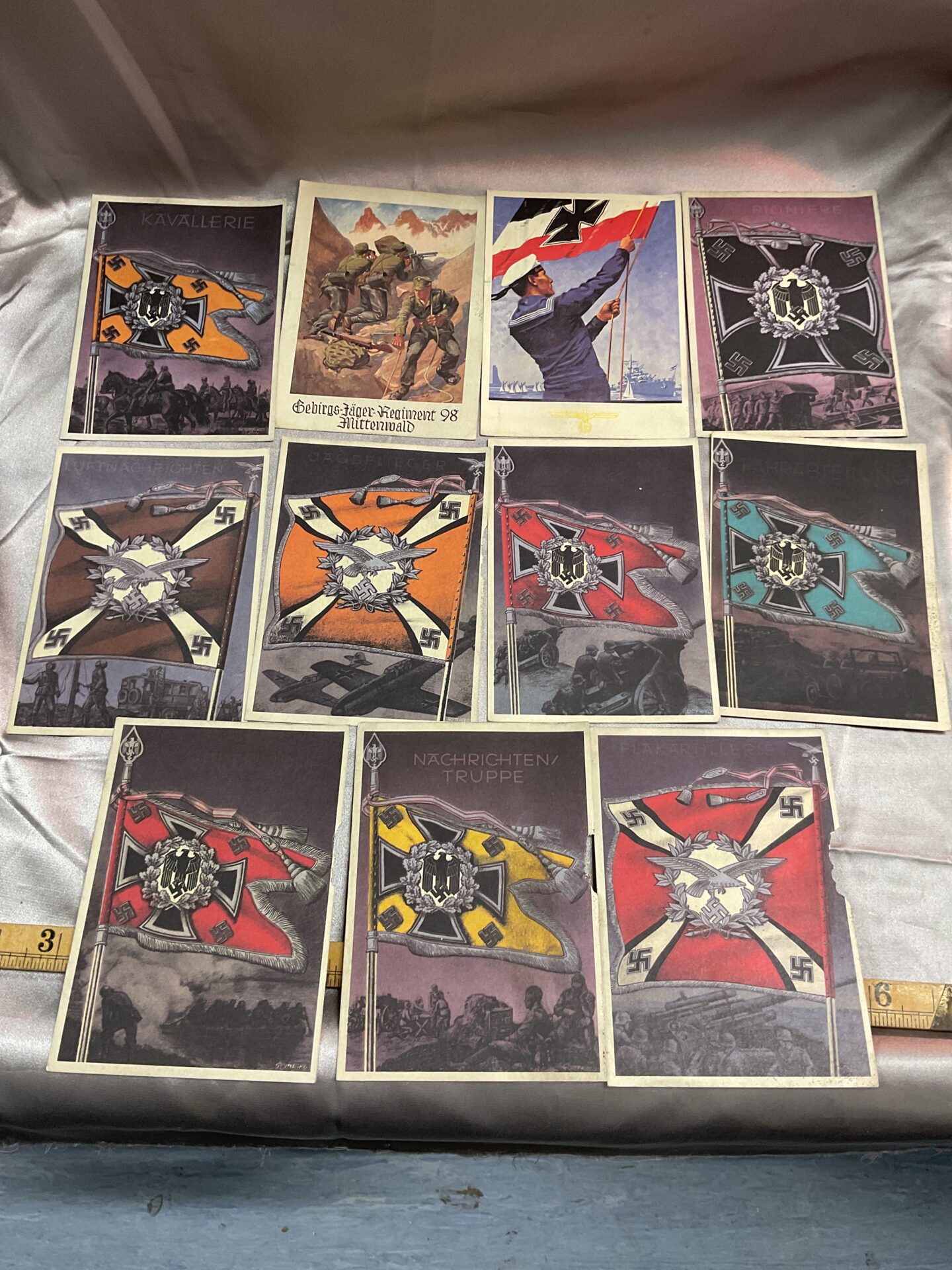 Collection of W.W.2 German Propagander and Flags Postcards With Hitler Stamps on Back