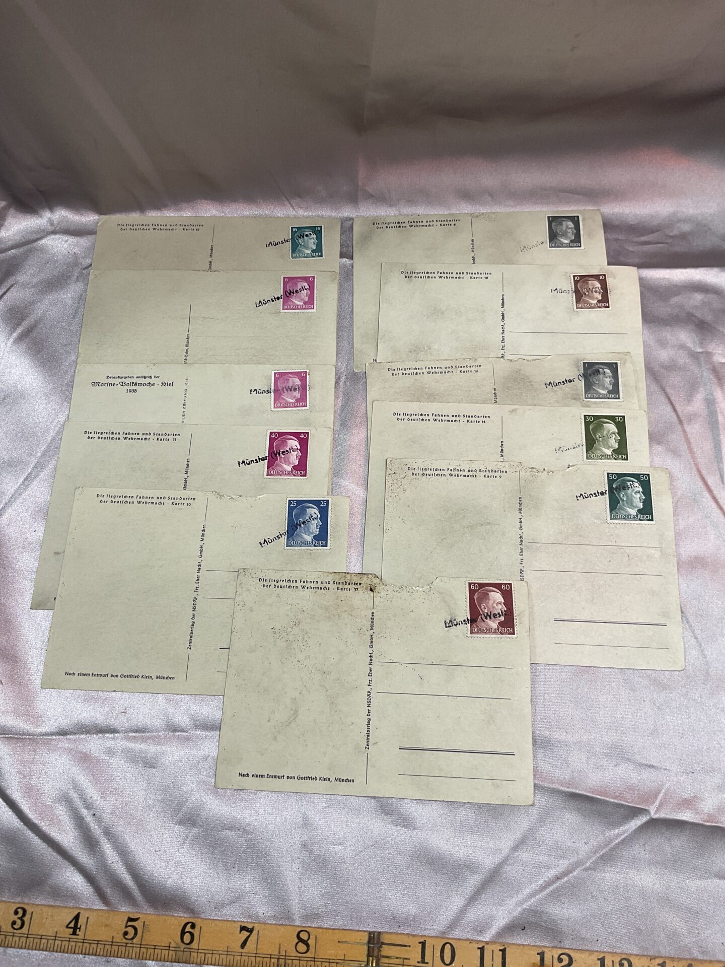 Collection of W.W.2 German Propagander and Flags Postcards With Hitler Stamps on Back - Image 2