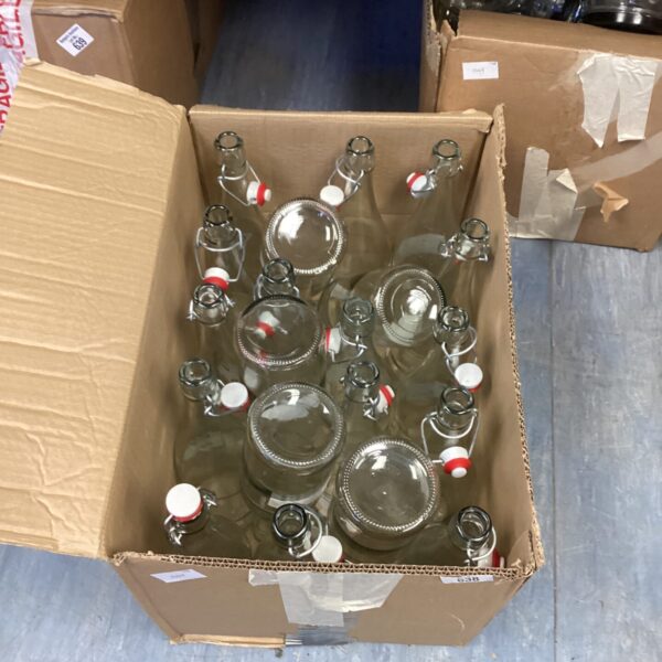 Box of new Glass Brewing Bottles
