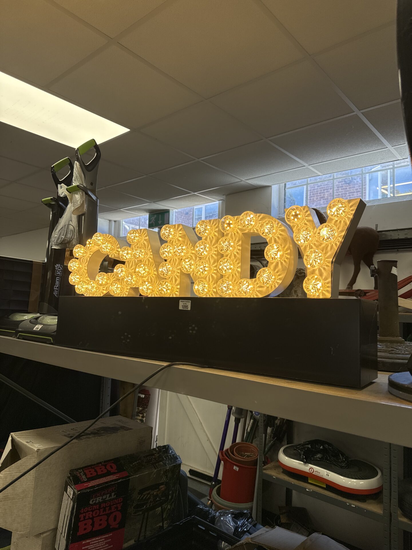 Light up candy store sign 39” length - working, missing some caps from lights