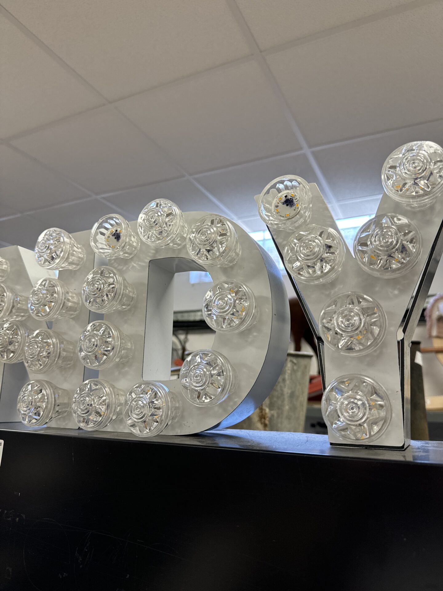 Light up candy store sign 39” length - working, missing some caps from lights - Image 3