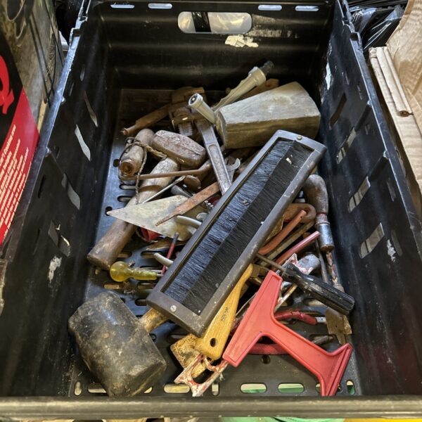 Tray of assorted tools & hardware