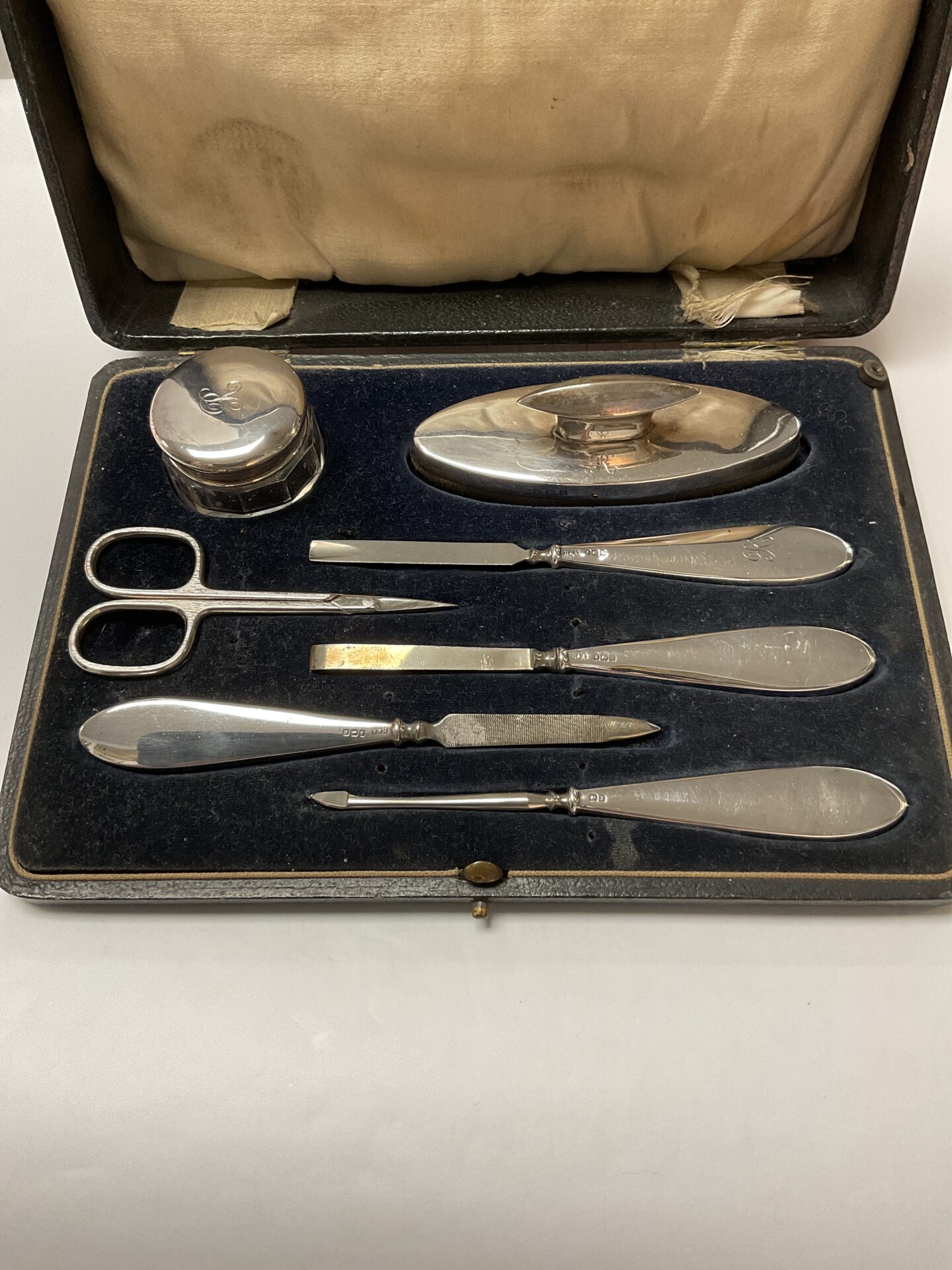 cased hallmarked silver manicure set (replacement scissors)