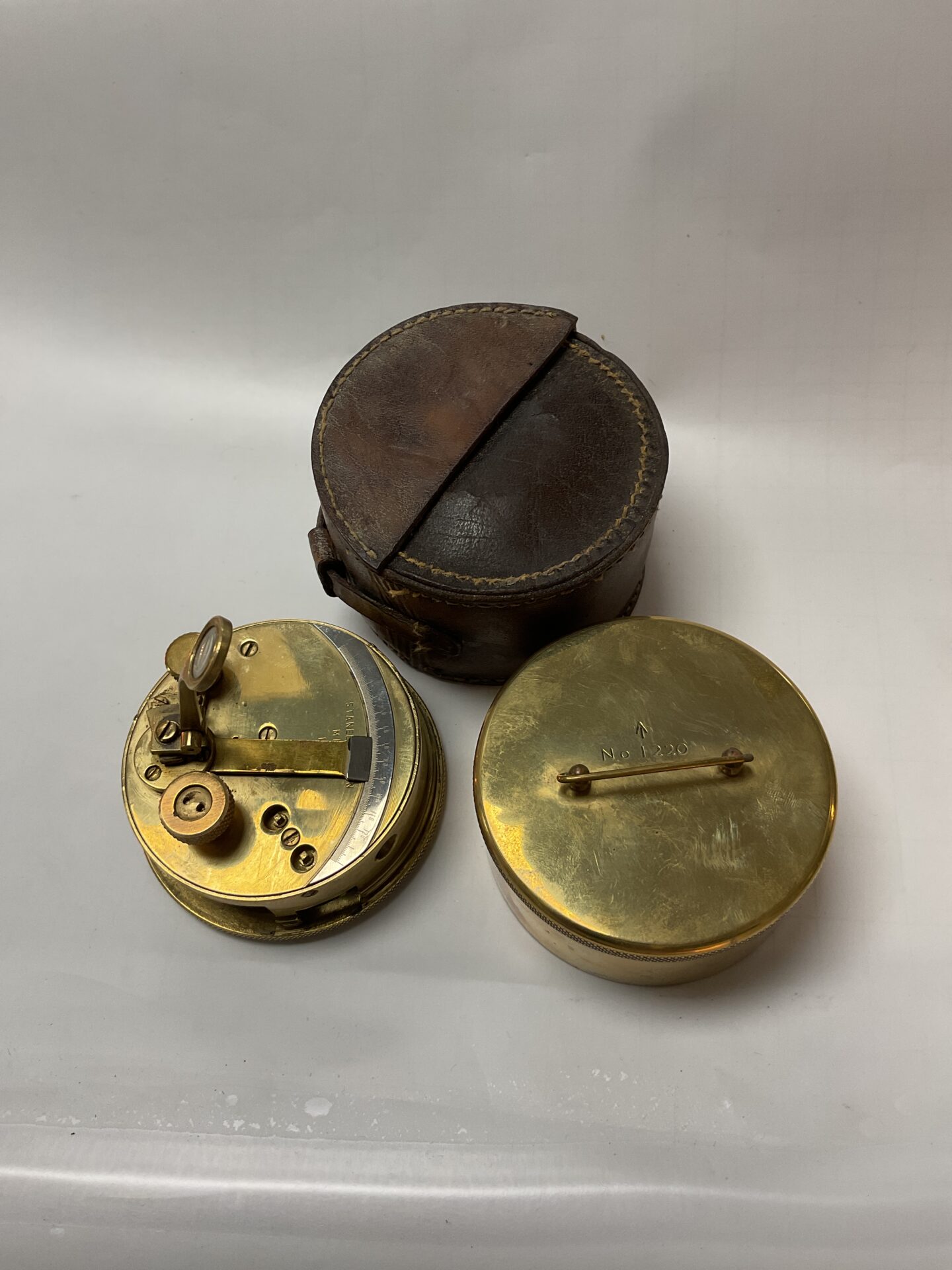 Vintage Brass Military Pocket Sextant in Leather Case