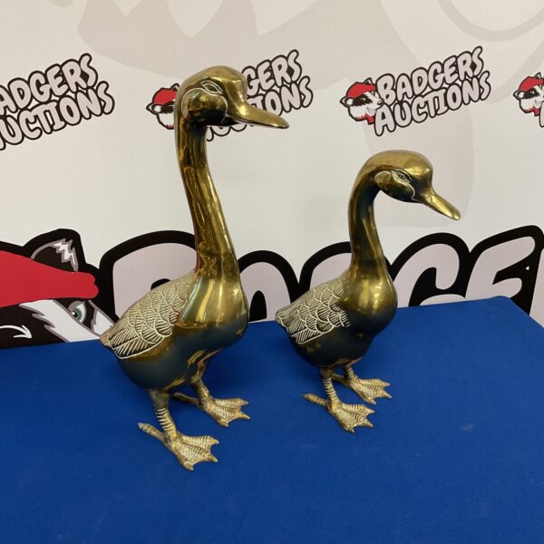 Pair of large brass geese