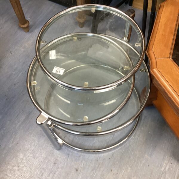 Three tier chrome & glass coffee table