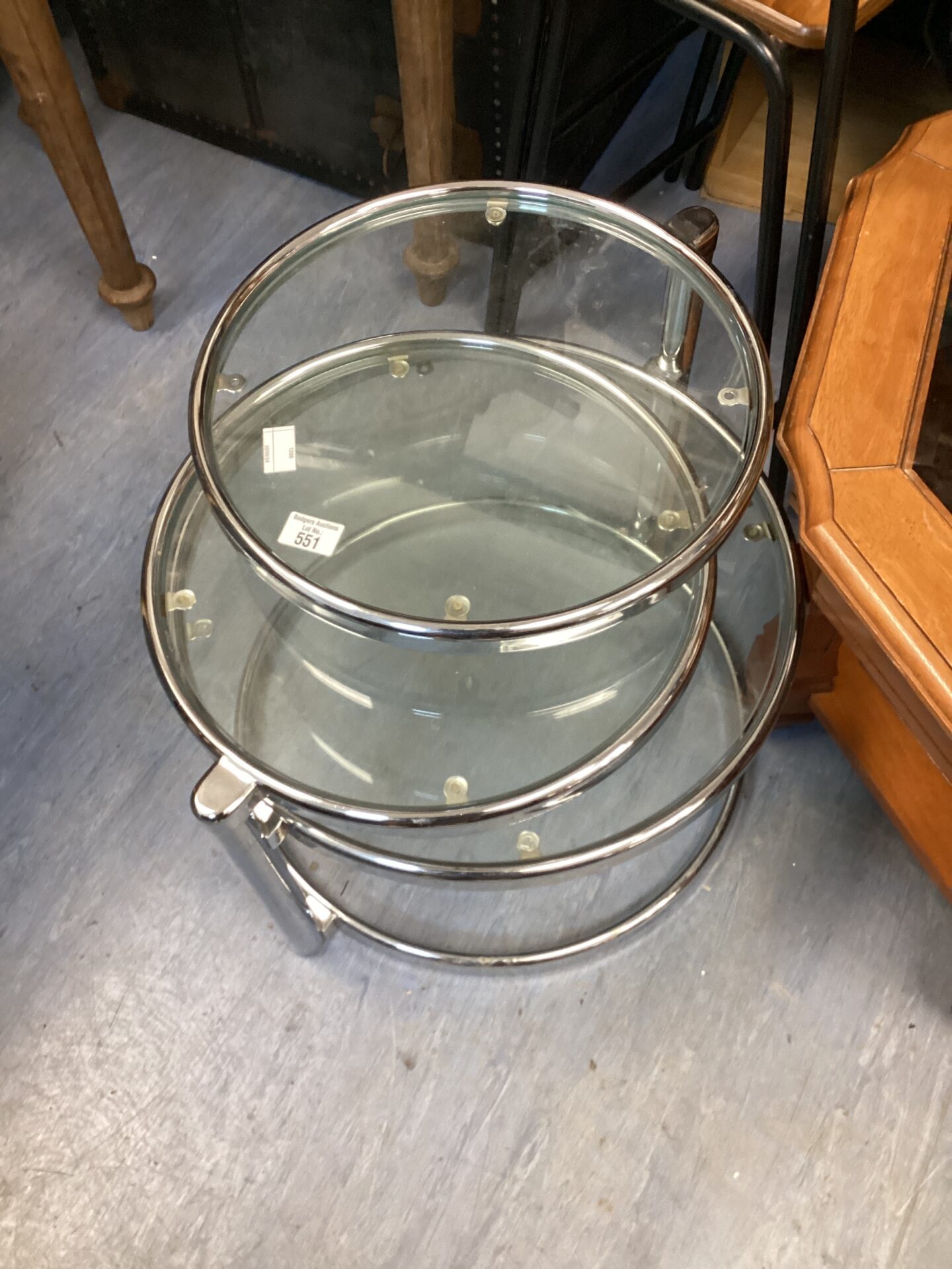 Three tier chrome & glass coffee table