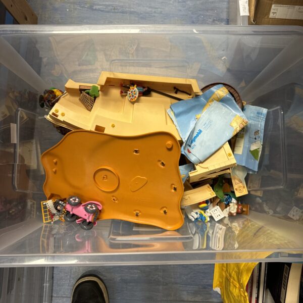 Large box of playmobil, peyo smurfs & other toys