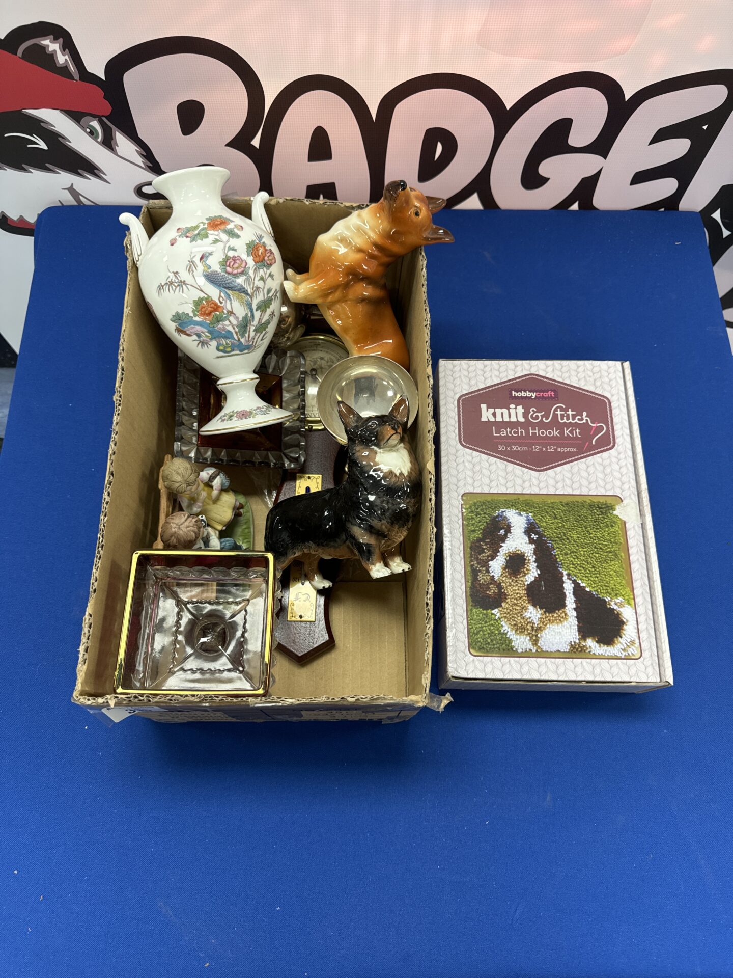 Selection of items inc wedgwood vase, beswick corgi dog (repaired ears) & others