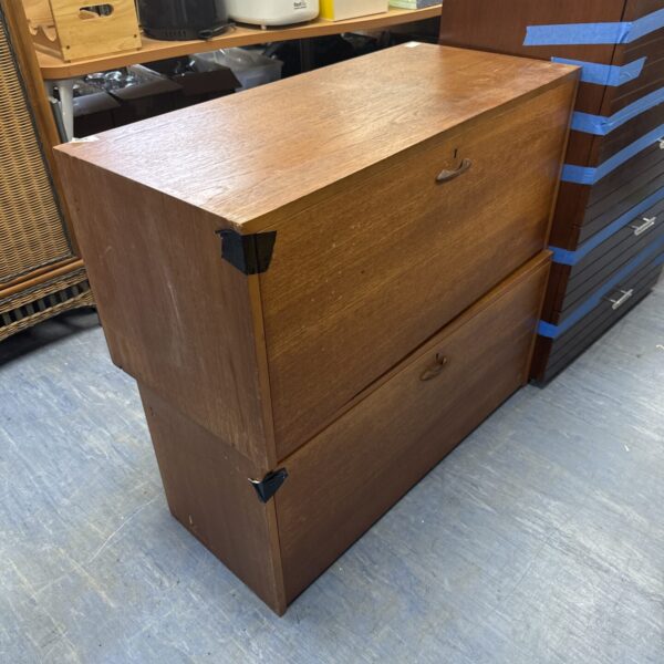 Two ladderax style cabinets (no keys) top one 35” length x 16” depth x 15.75” height, bottom one 35” length x 13.75” depth x 15.75” height