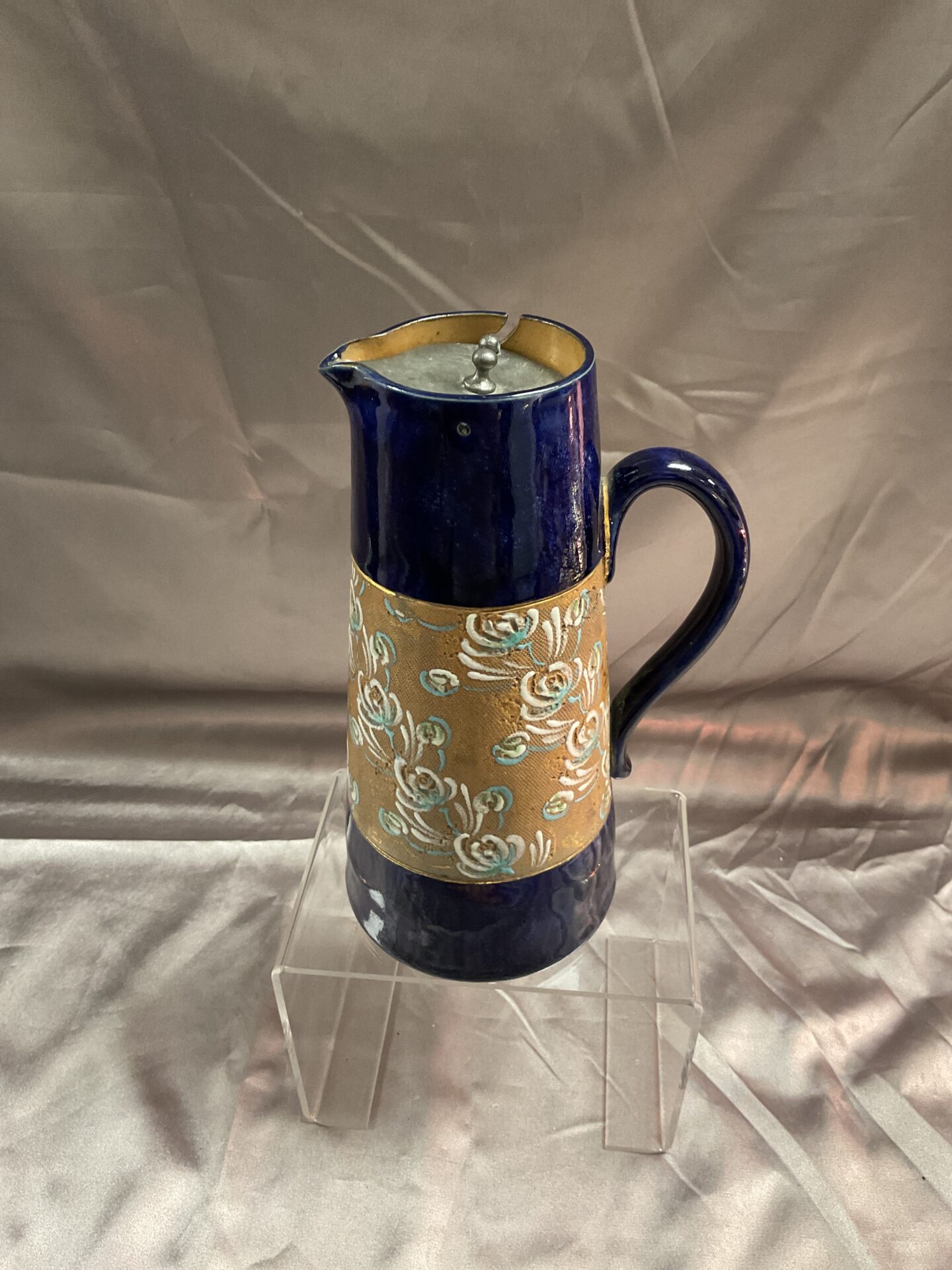 Royal Doulton Slater Patent Tapestry Pitcher Jug with Pewter Lid