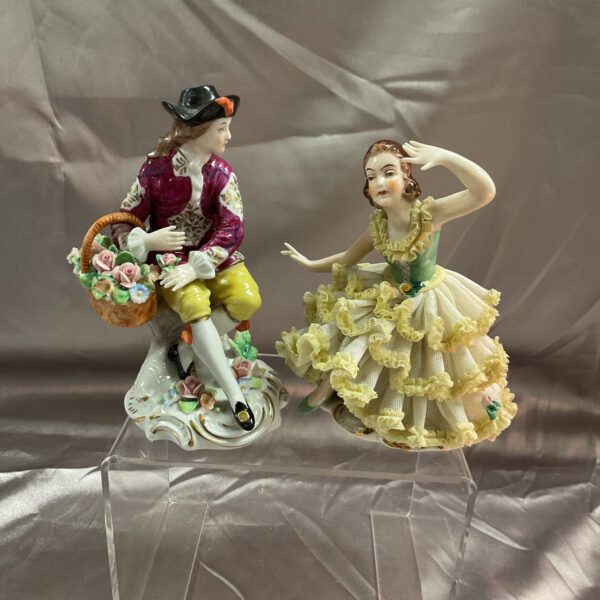 Antique Dresden Fine Porcelain Ballerina and Sitzendorfer  Flower Seller Porcelain Figure