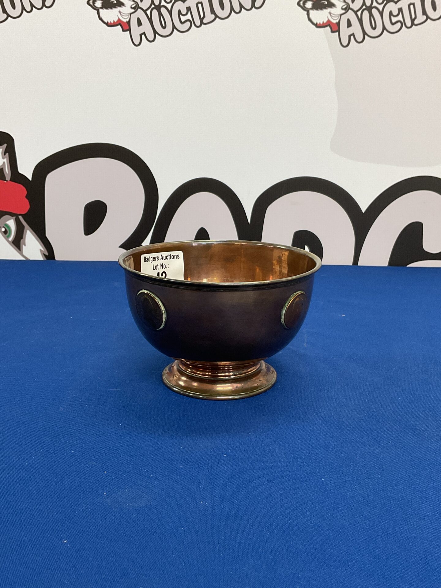 Vintage copper dish set with coins