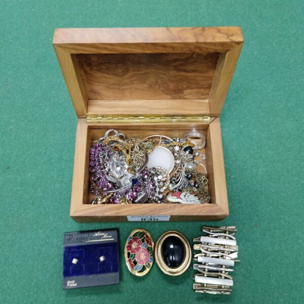 Small Wood Box of mixed Jewellery