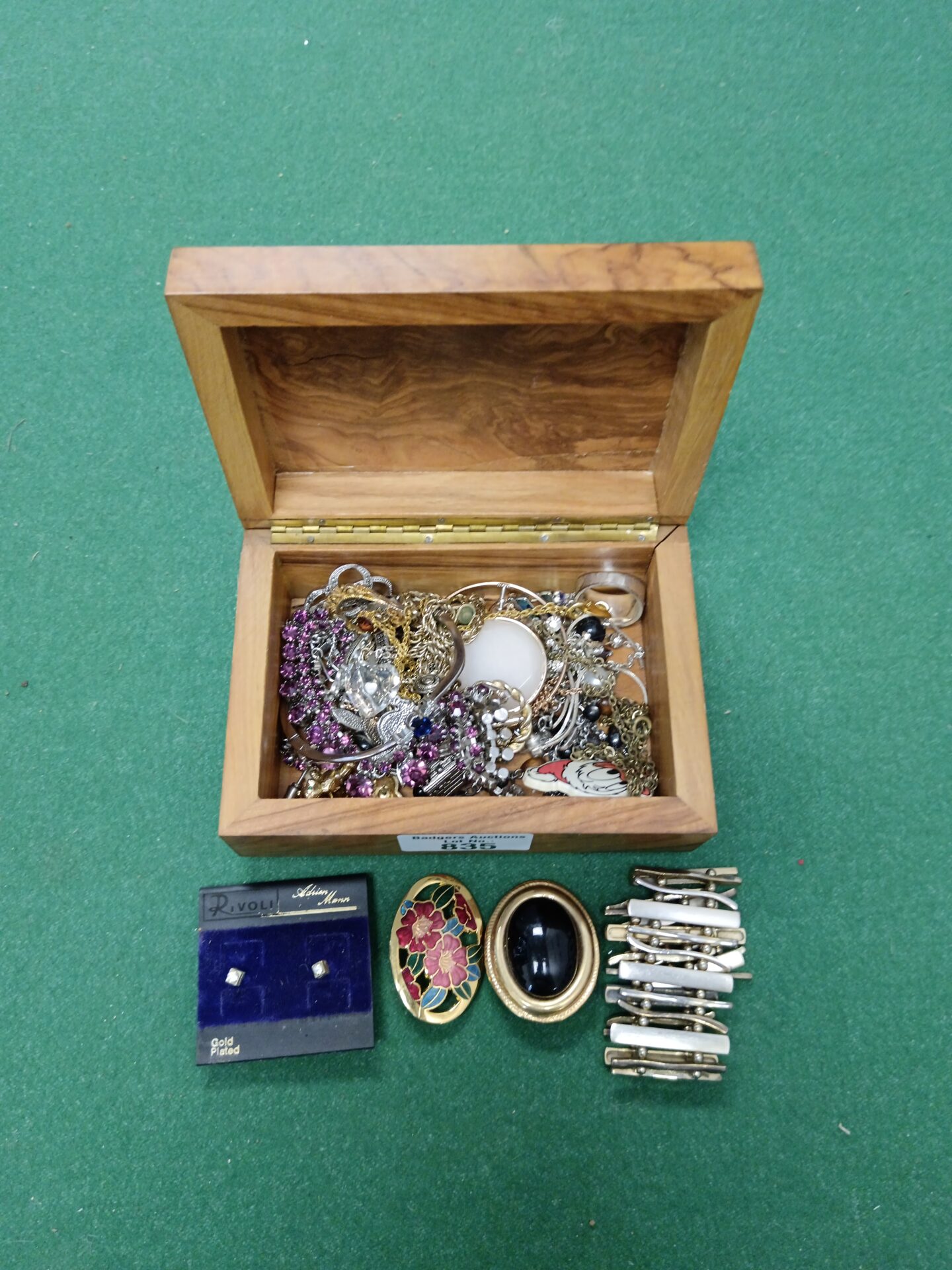 Small Wood Box of mixed Jewellery