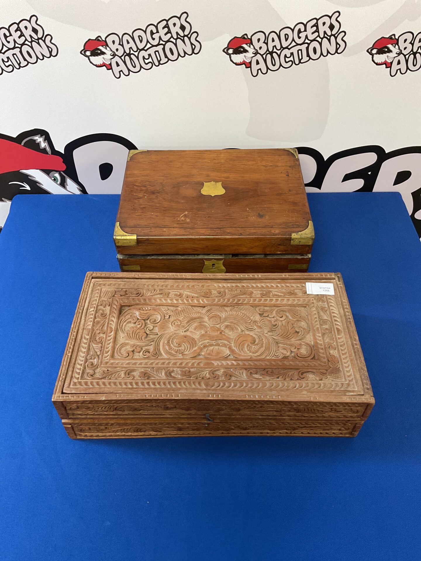 Vintage writing slope & carved indian wooden box