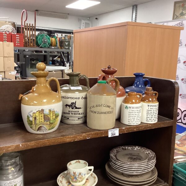 Quantity vintage Glazed Flagons inc Whiskey