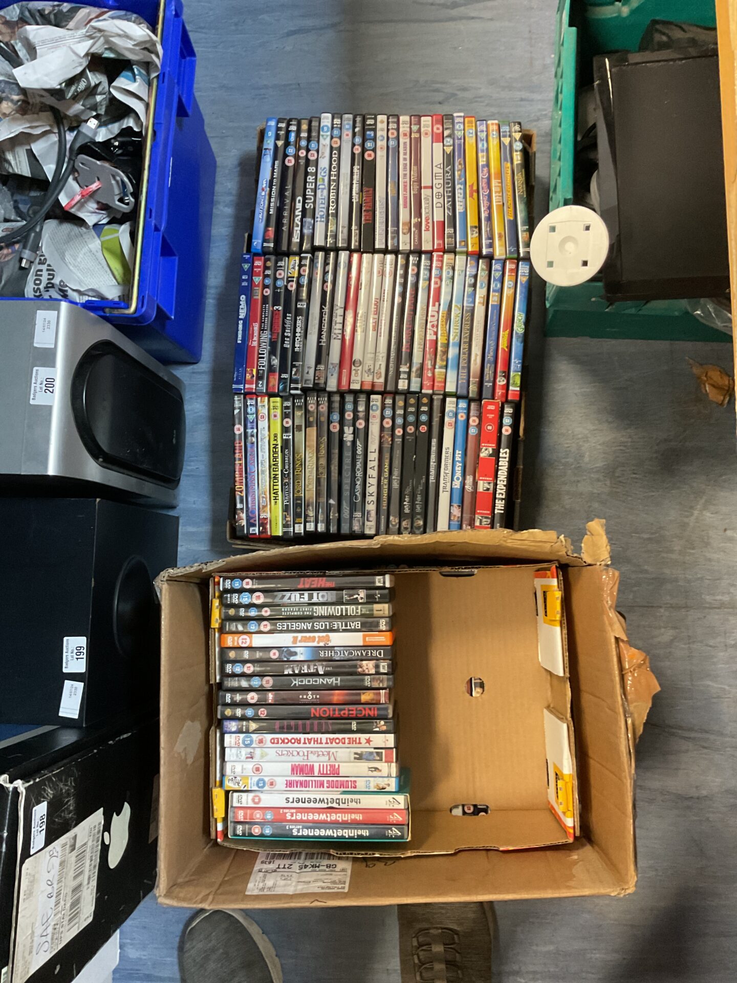 2 boxes of DVDs