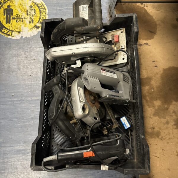 Tray of assorted untested power tools