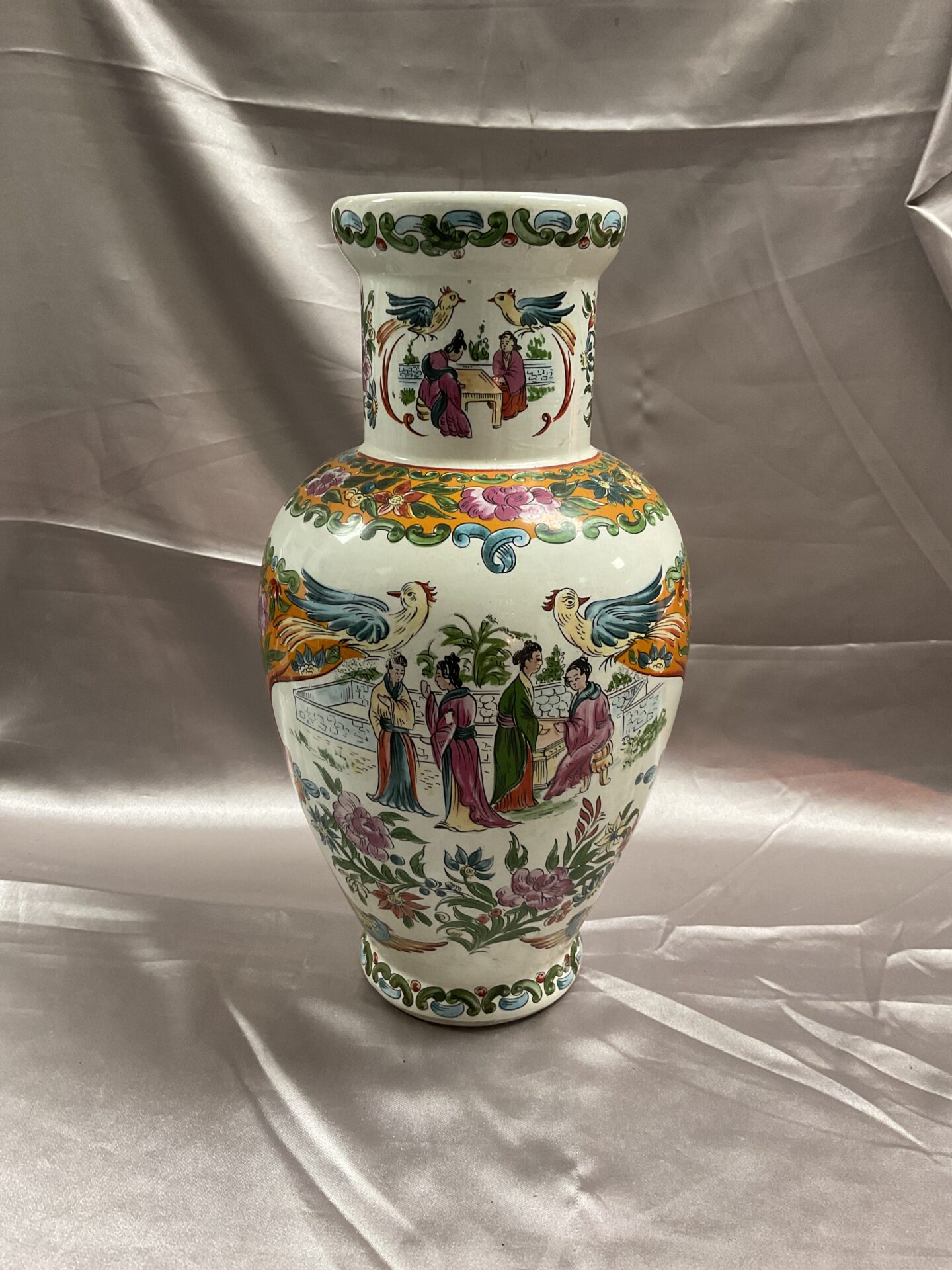 Vintage Handpainted Oriental 12” Vase
