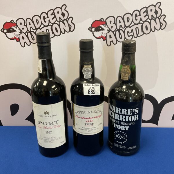 Three bottles of port including warres warrior, vista allegre & fortnum & mason