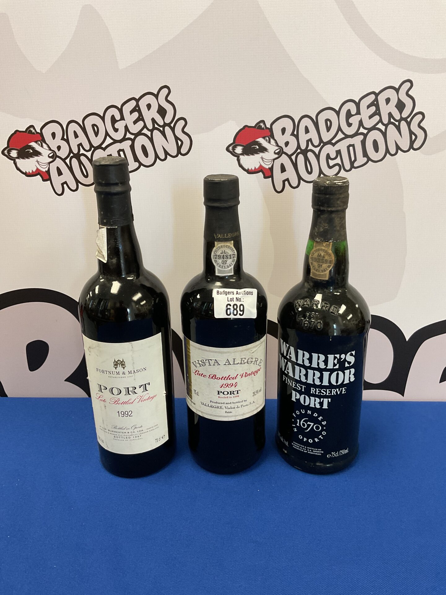 Three bottles of port including warres warrior, vista allegre & fortnum & mason