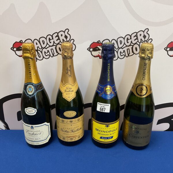 Four bottles of champagne including monopole, a carpentier, nicolas feuillatte & oudinot