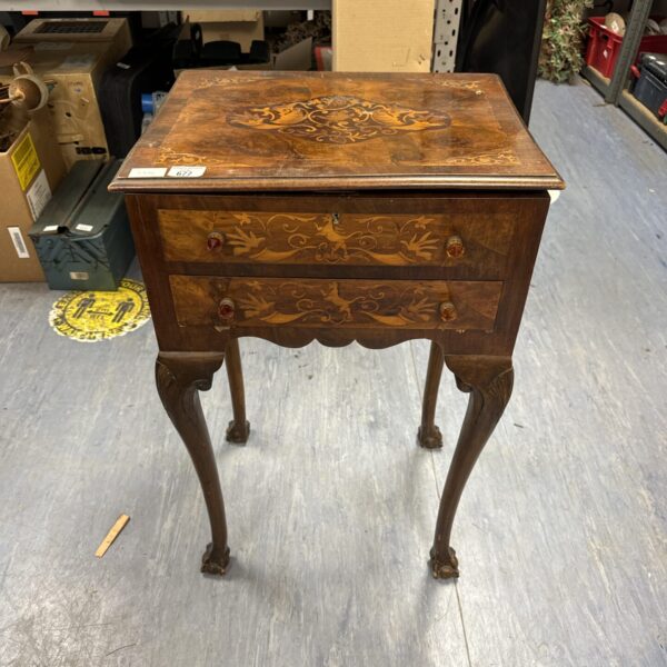 Antique inlaid claw & ball footed sewing box (lid is warped)