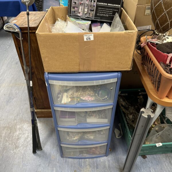 large lot of jewellery making items with storage drawer unit with contents